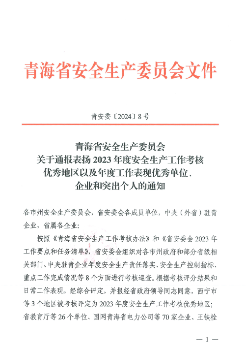 喜報！2023年度安全生產(chǎn)工作優(yōu)秀企業(yè)和突出個人名單揭曉！